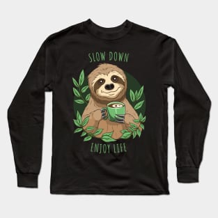 Enjoy Life, Cute Sloth With Coffee Long Sleeve T-Shirt